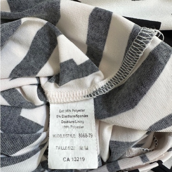 LYSESPENARD Dress Blouson Black White Geometric Gathered Shoulder Sz M - Picture 5 of 12